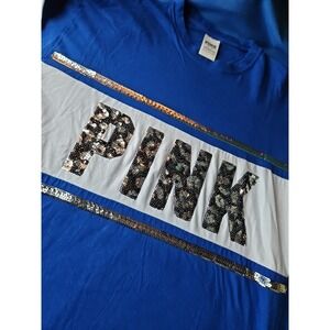 Victoria's Secret Pink Sequin Tee Leopard Colorblock Bling BLUE Kentucky Detroit